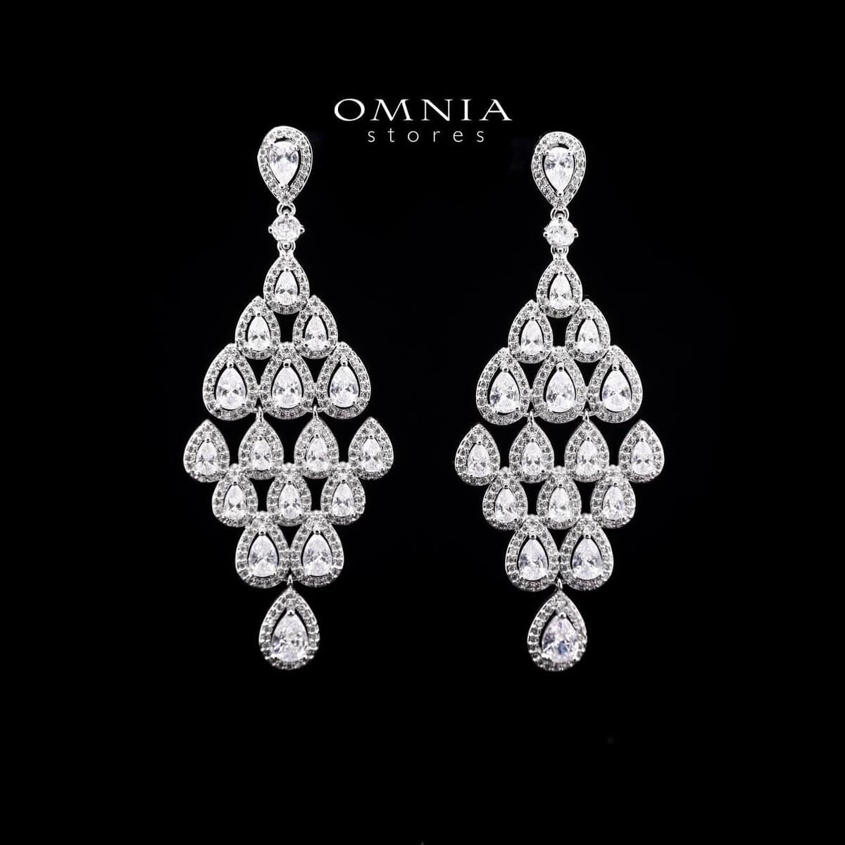 Omnia Morgan White Chandelier Earrings with High-Quality Zircon Stones in a Rhodium Plated Finish - OMNIASTORES UAE