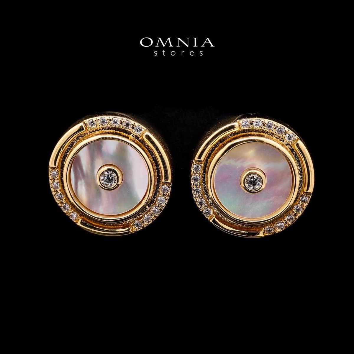 Omnia Asfar Stud Earrings in Brass Gold Plated with Mother of Pearl - OMNIASTORES UAE