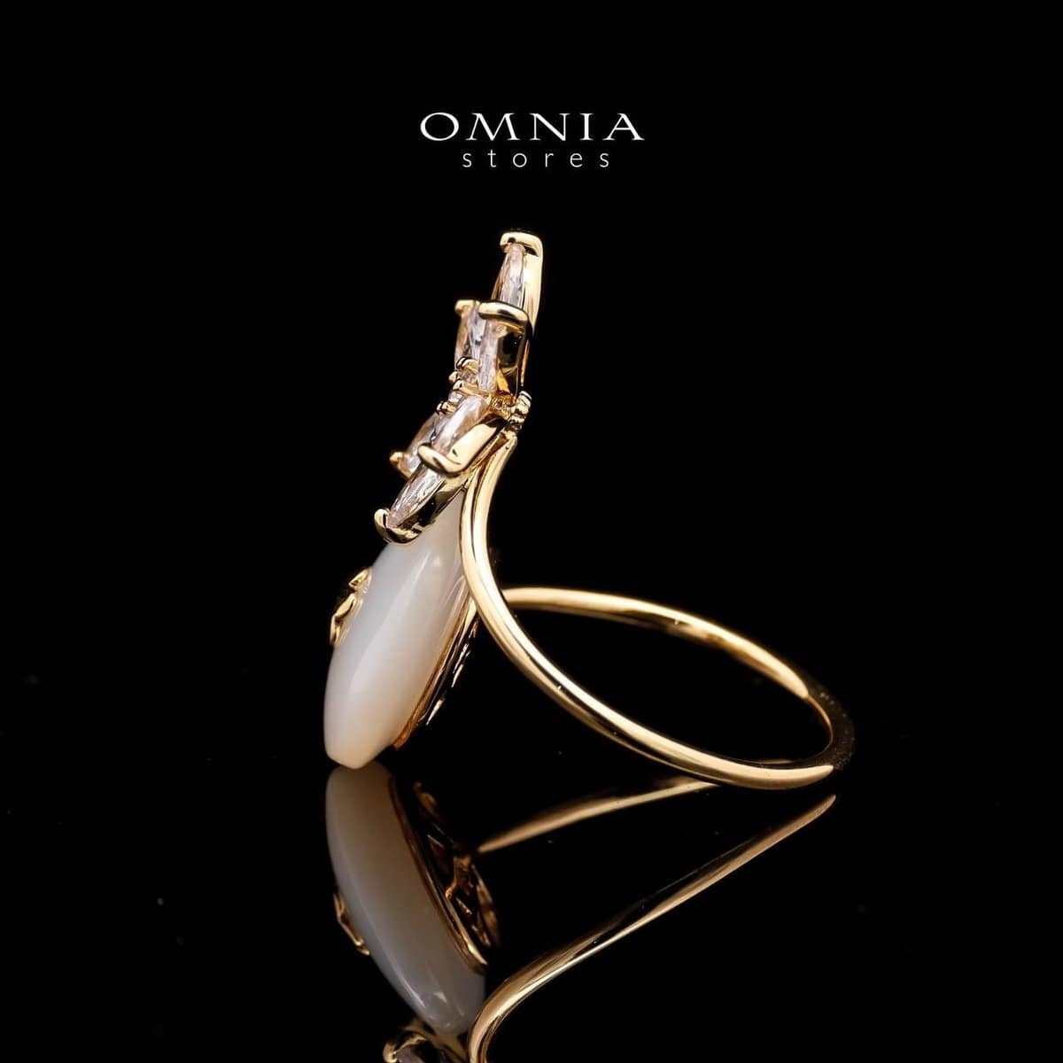 Omnia Nazanin Floral Pearl Ring in Brass Gold Plated with Mother of Pearl & Marquise Stones - OMNIASTORES UAE