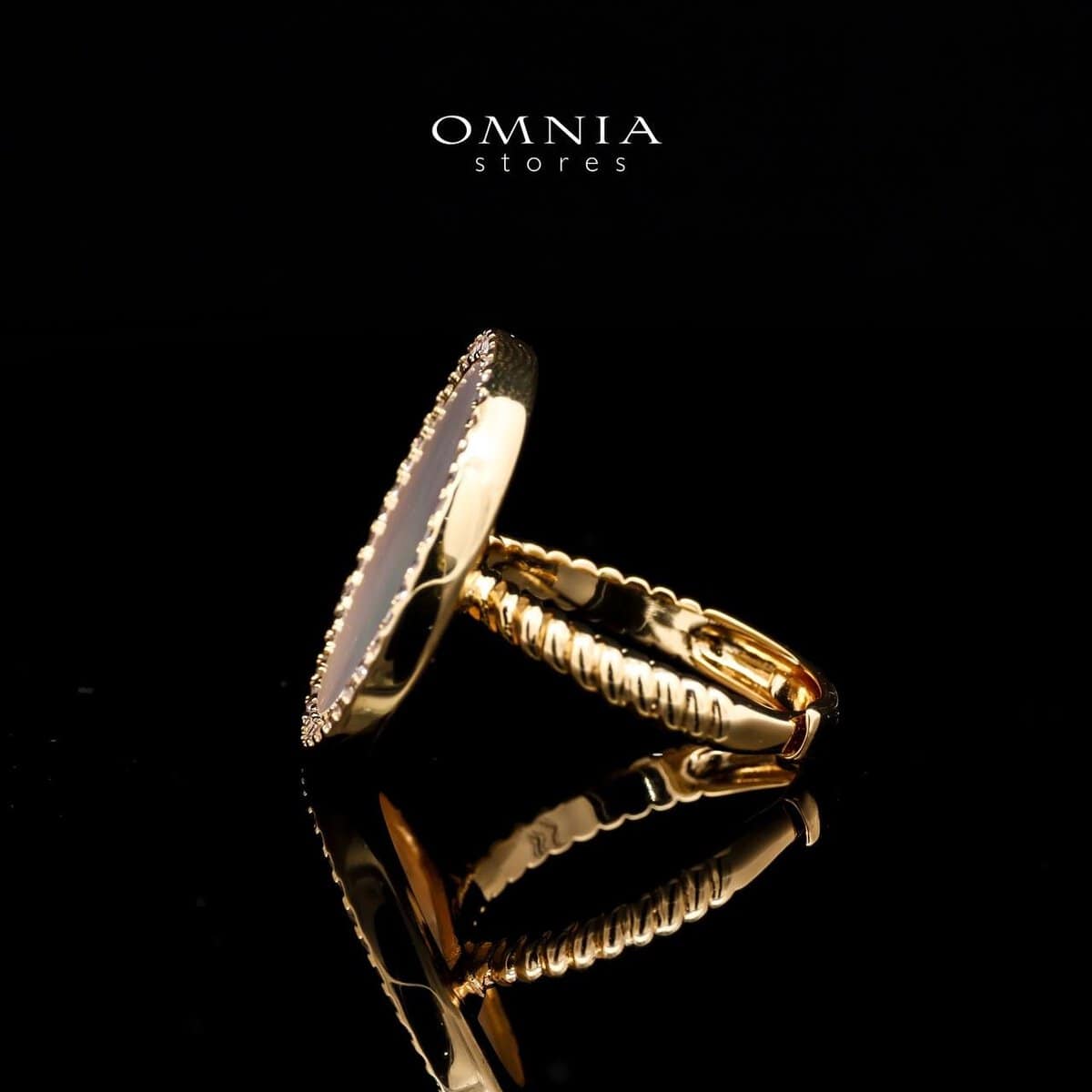Omnia Zohair Statement Ring in Brass Gold Plated with Mother of Pearl - OMNIASTORES UAE