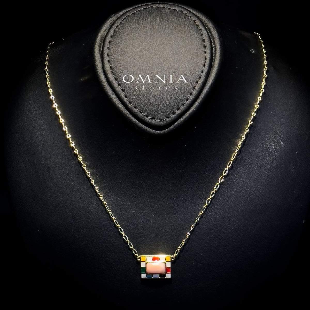 Omnia Livia Queen Shell Geometric Pendant Necklace with Colorful Enamel Accents in Brass with Gold Plated Finish - OMNIASTORES UAE