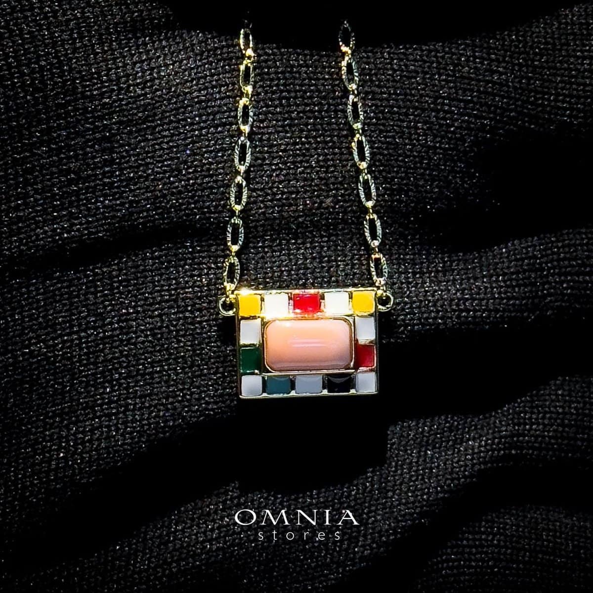 Omnia Livia Queen Shell Geometric Pendant Necklace with Colorful Enamel Accents in Brass with Gold Plated Finish - OMNIASTORES UAE