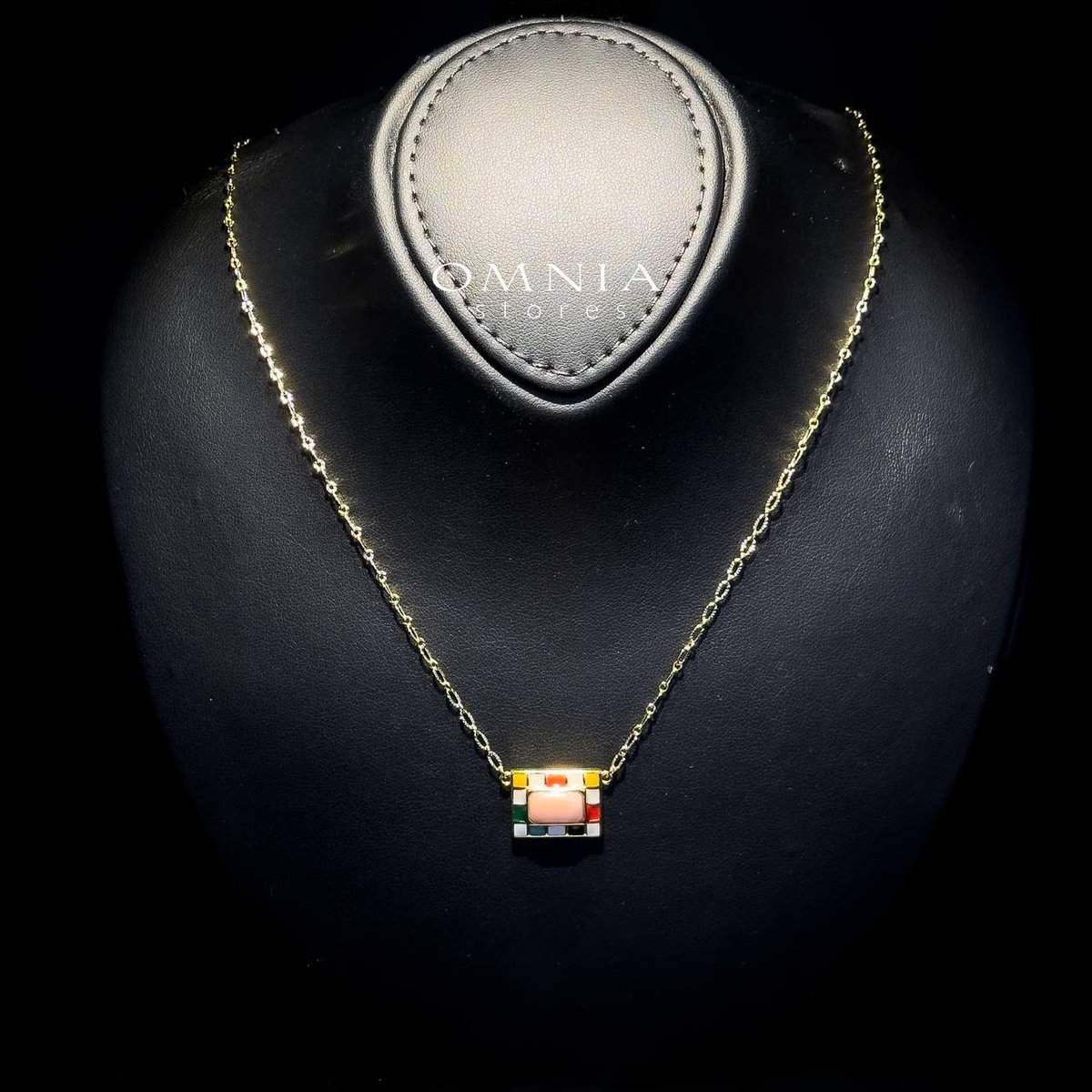 Omnia Livia Queen Shell Geometric Pendant Necklace with Colorful Enamel Accents in Brass with Gold Plated Finish - OMNIASTORES UAE