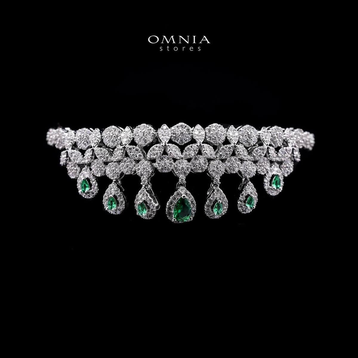 Omnia Daisy Green Bridal Full Set in High Quality Zircon Stone in Rhodium Plated - OMNIASTORES UAE