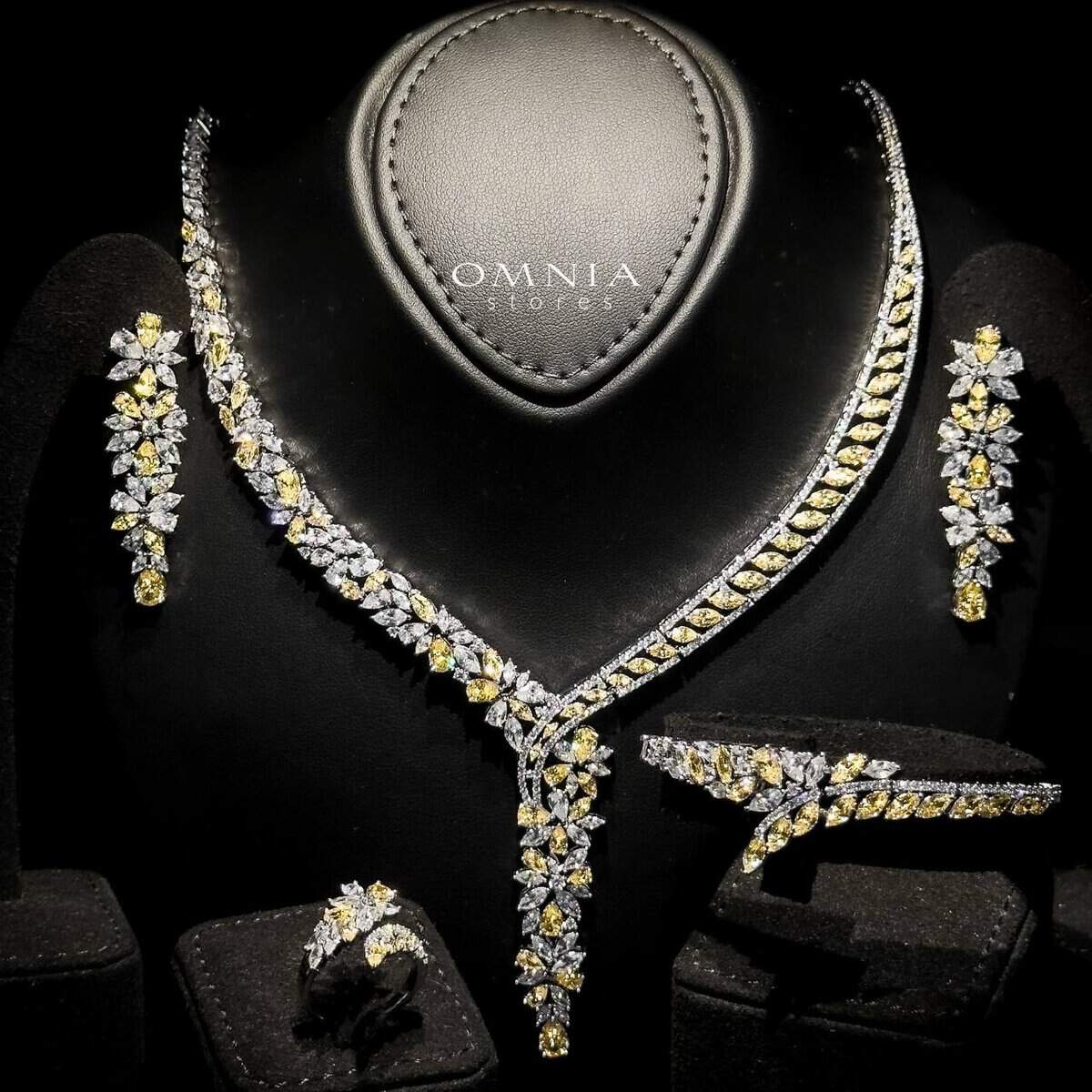 Omnia Basant Yellow Bridal Full Set with Sparkling Zircon Stones in High-Quality Rhodium Plated Finish - OMNIASTORES UAE