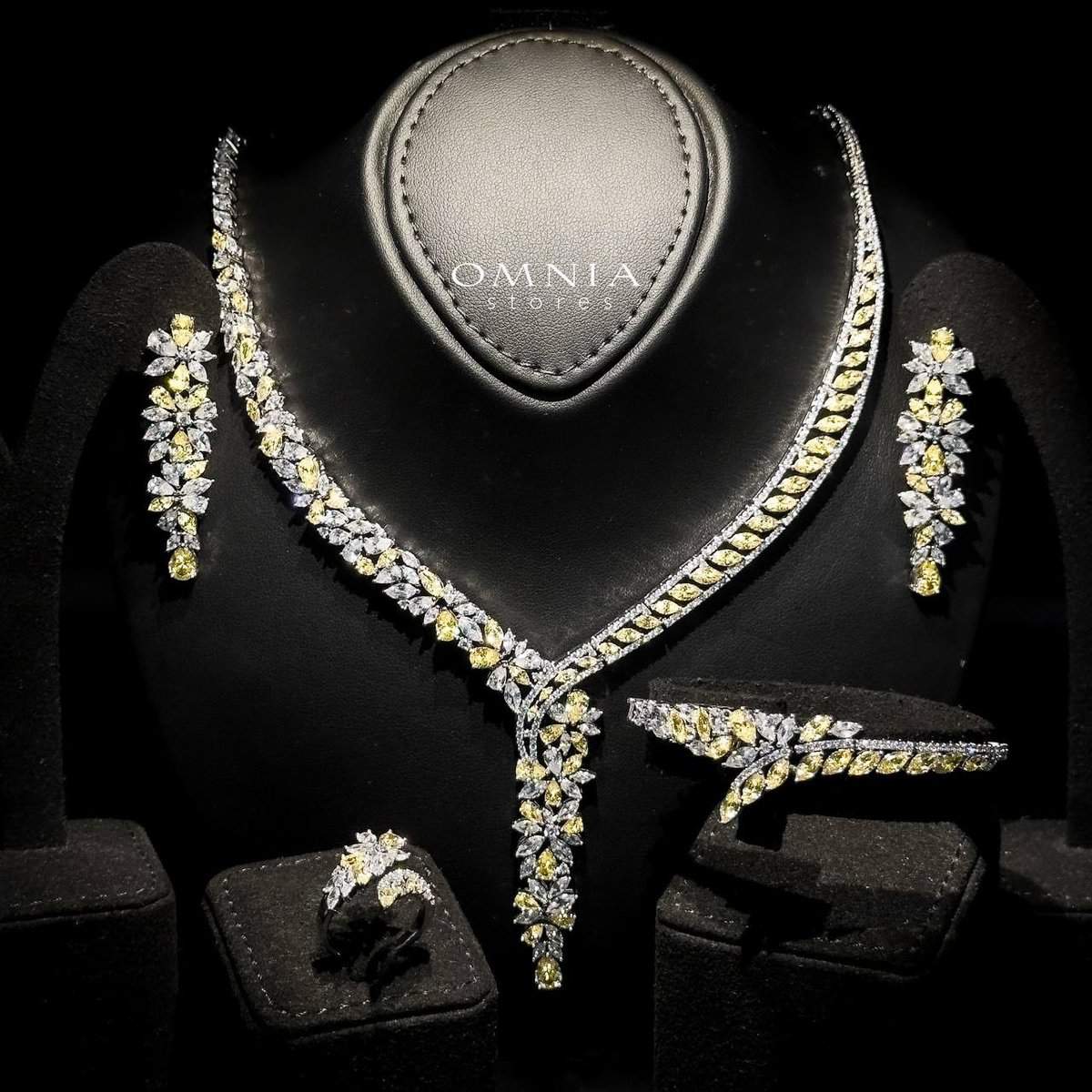 Omnia Basant Yellow Bridal Full Set with Sparkling Zircon Stones in High-Quality Rhodium Plated Finish - OMNIASTORES UAE