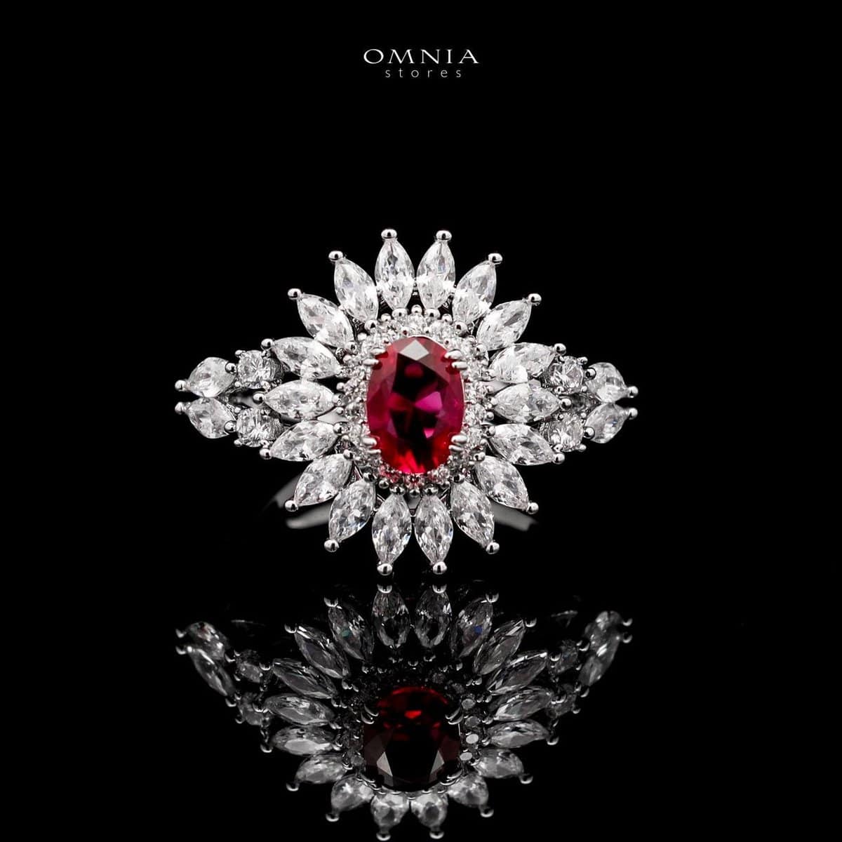 Omnia Asmaa Maroon Bridal Full Set with Sparkling Zircon Stones in High-Quality Rhodium Plated Finish - OMNIASTORES UAE