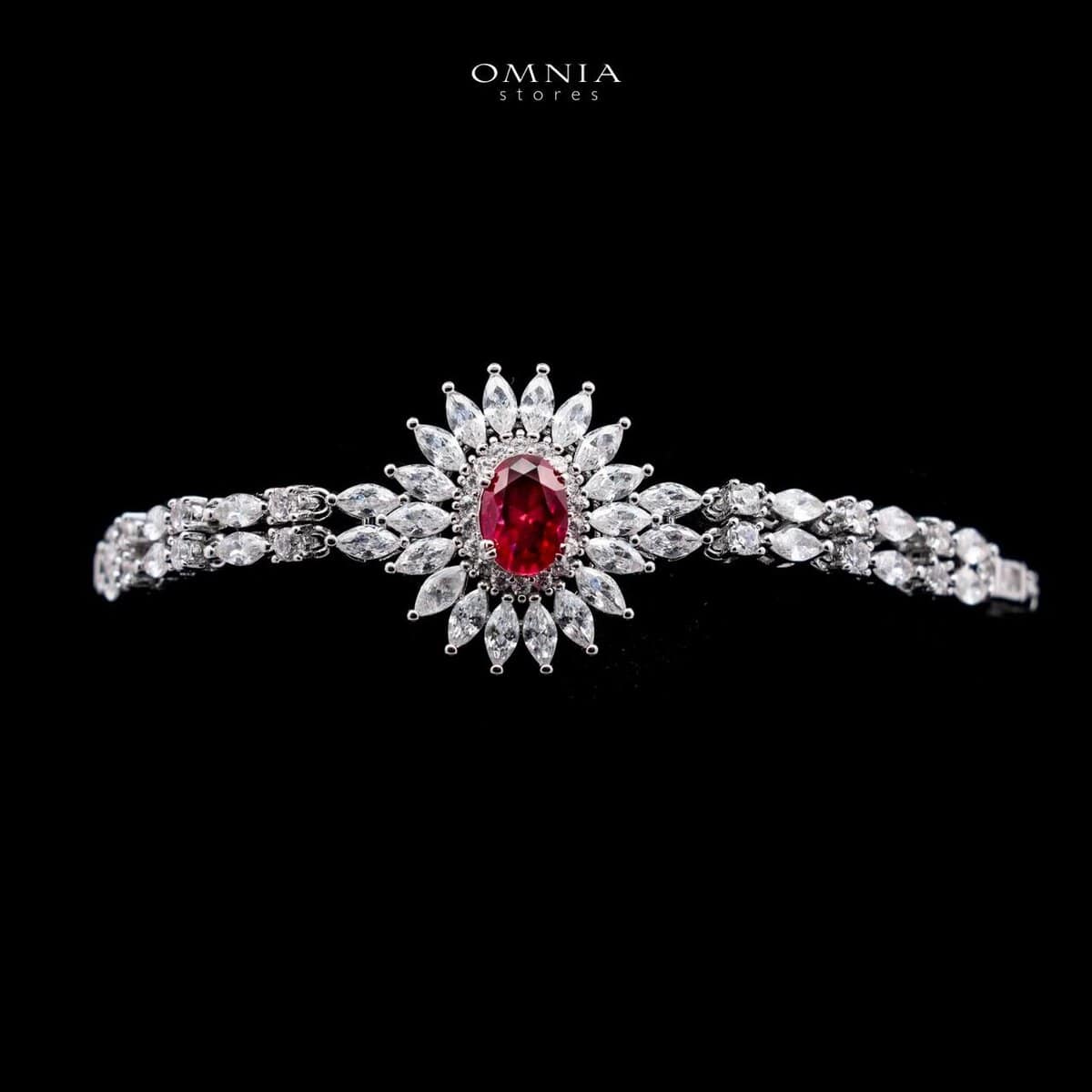 Omnia Asmaa Maroon Bridal Full Set with Sparkling Zircon Stones in High-Quality Rhodium Plated Finish - OMNIASTORES UAE