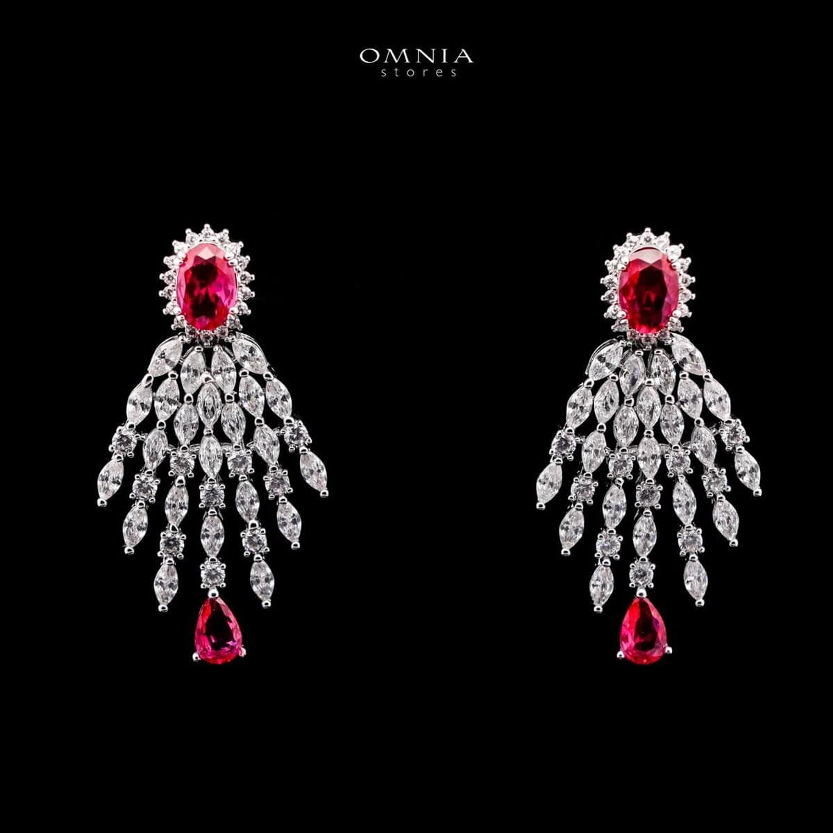 Omnia Asmaa Maroon Bridal Full Set with Sparkling Zircon Stones in High-Quality Rhodium Plated Finish - OMNIASTORES UAE