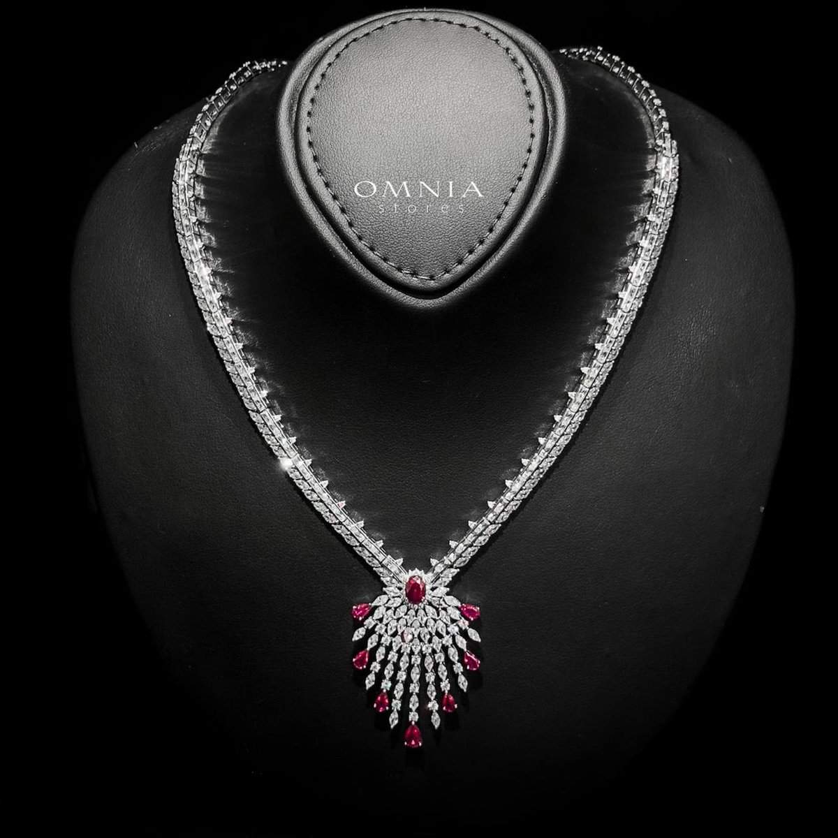 Omnia Asmaa Maroon Bridal Full Set with Sparkling Zircon Stones in High-Quality Rhodium Plated Finish - OMNIASTORES UAE
