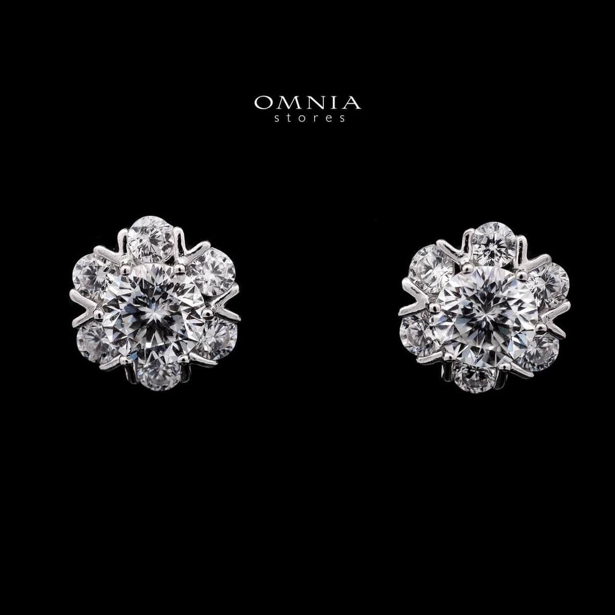 Omnia Blossom Cluster Stud Earrings in 925 Sterling Silver with High-Quality Iced Cut Stones - OMNIASTORES UAE