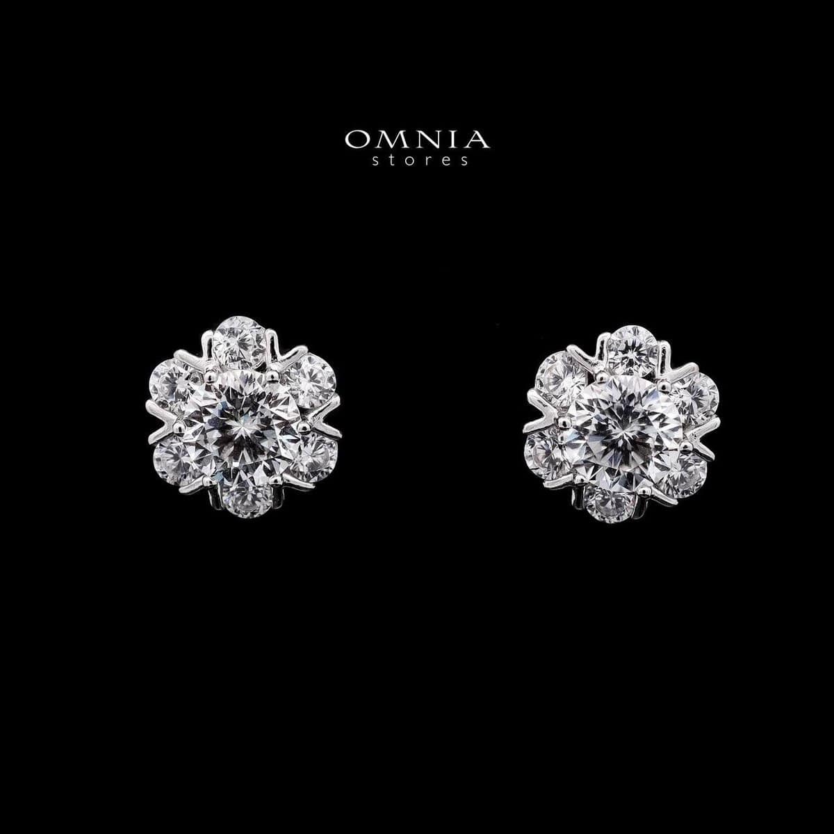Omnia Blossom Cluster Stud Earrings in 925 Sterling Silver with High-Quality Iced Cut Stones - OMNIASTORES UAE