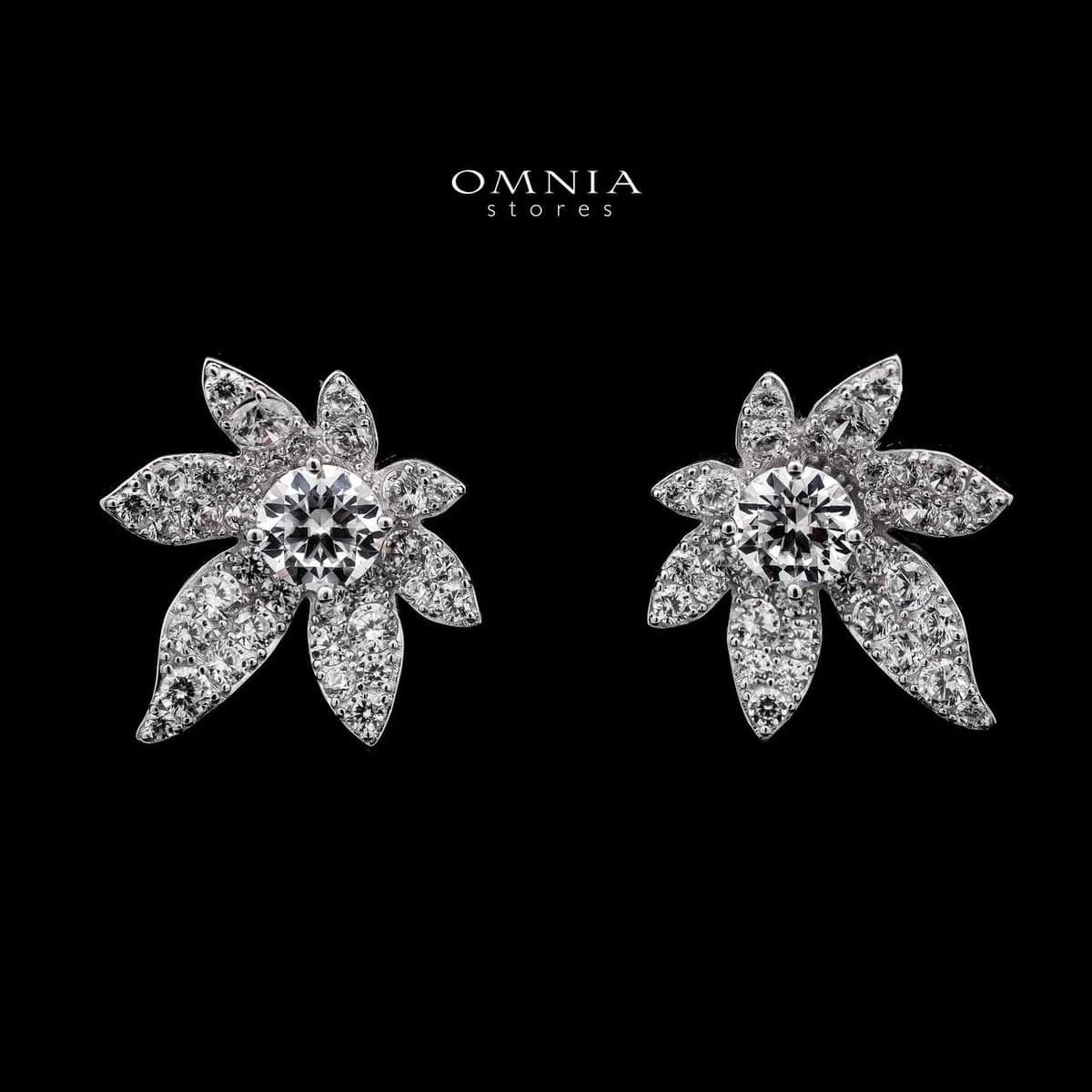 Omnia Laurel Blossom Stud Earrings in 925 Silver with High-Quality Iced Cut Stones - OMNIASTORES UAE