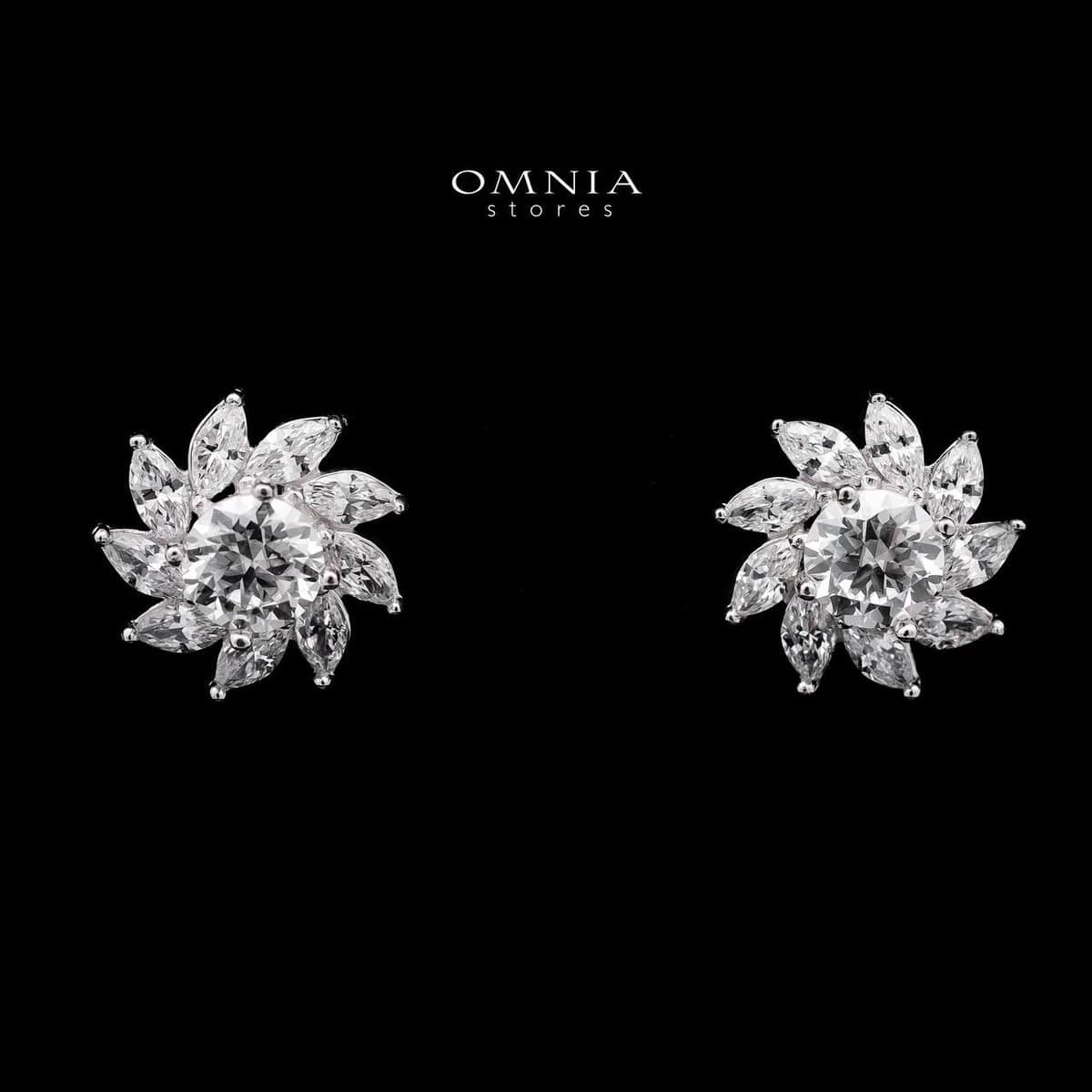 Omnia Soleila Bloom Stud Earrings in 925 Silver with High-Quality Iced Cut Stones - OMNIASTORES UAE