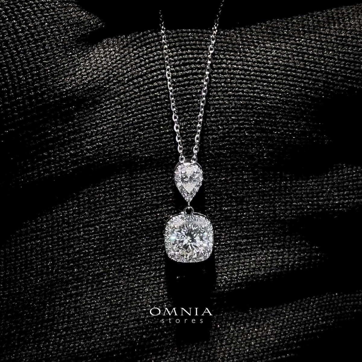 Omnia Madison Drop Pendant Necklace in 92.5 Silver with High-Quality Iced Cut Stones - OMNIASTORES UAE