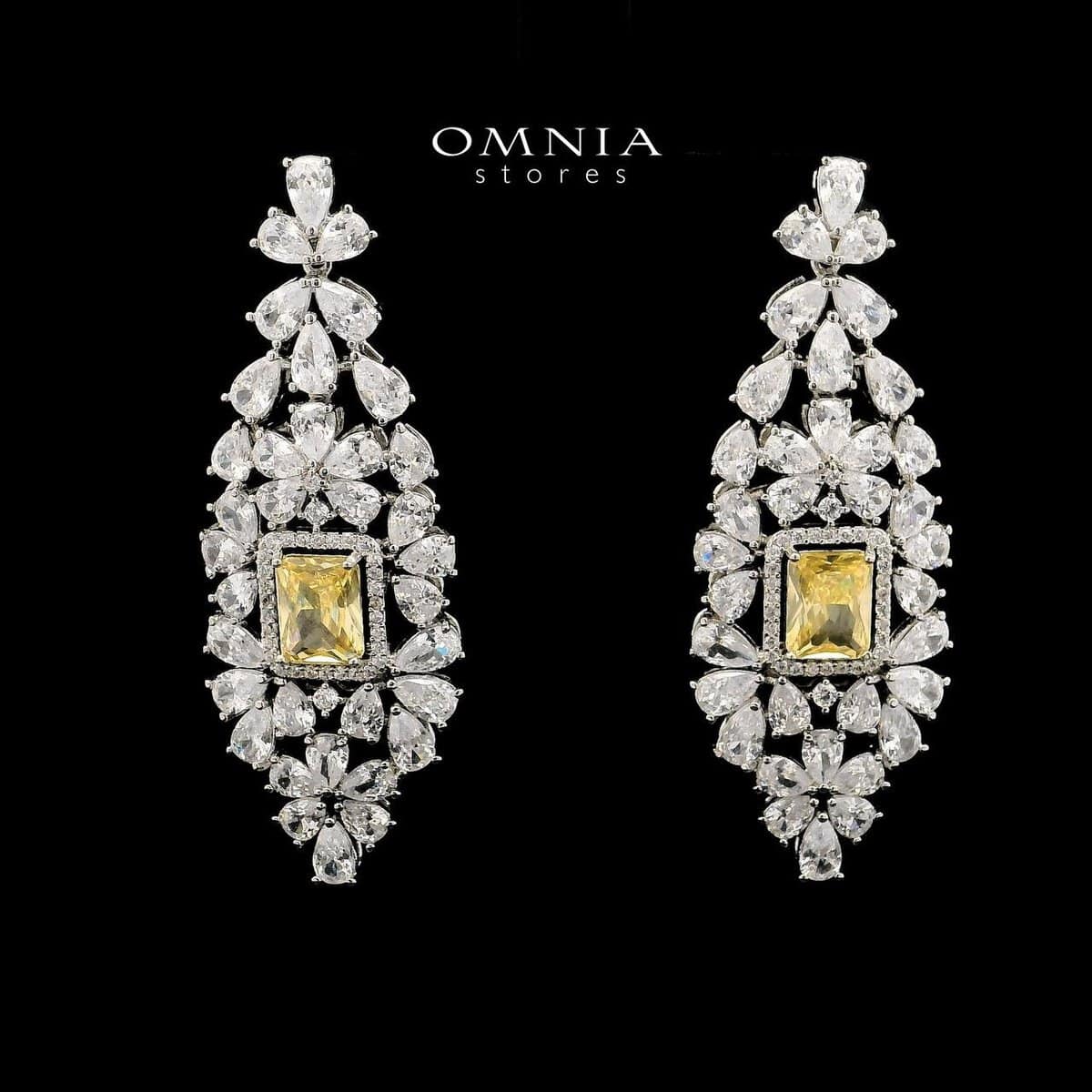 Omnia Avelia Yellow and White Bridal Choker Full Set with Square-Cut Zircon and Floral Accents in High-Quality Rhodium Plated - OMNIASTORES UAE