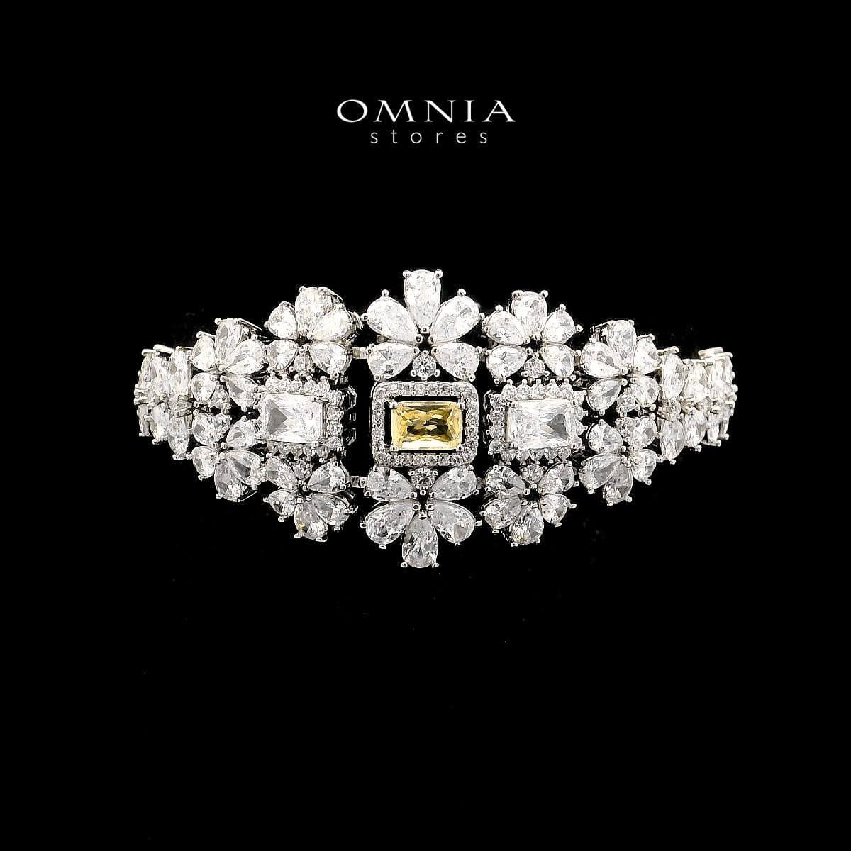 Omnia Avelia Yellow and White Bridal Choker Full Set with Square-Cut Zircon and Floral Accents in High-Quality Rhodium Plated - OMNIASTORES UAE