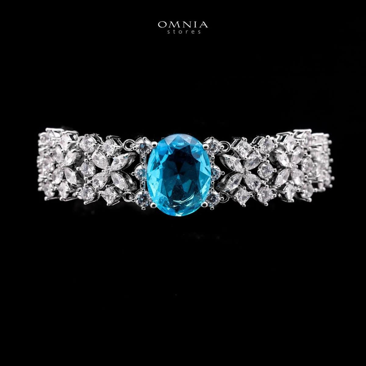 Omnia Suhana Sky Blue Bridal Full Set Designed with Pear-Cut and Round Simulated Diamonds in High-Quality Rhodium Plated Finish - OMNIASTORES UAE