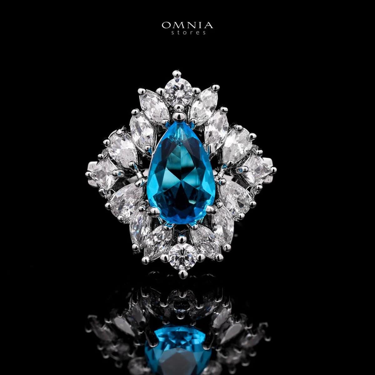Omnia Suhana Sky Blue Bridal Full Set Designed with Pear-Cut and Round Simulated Diamonds in High-Quality Rhodium Plated Finish - OMNIASTORES UAE