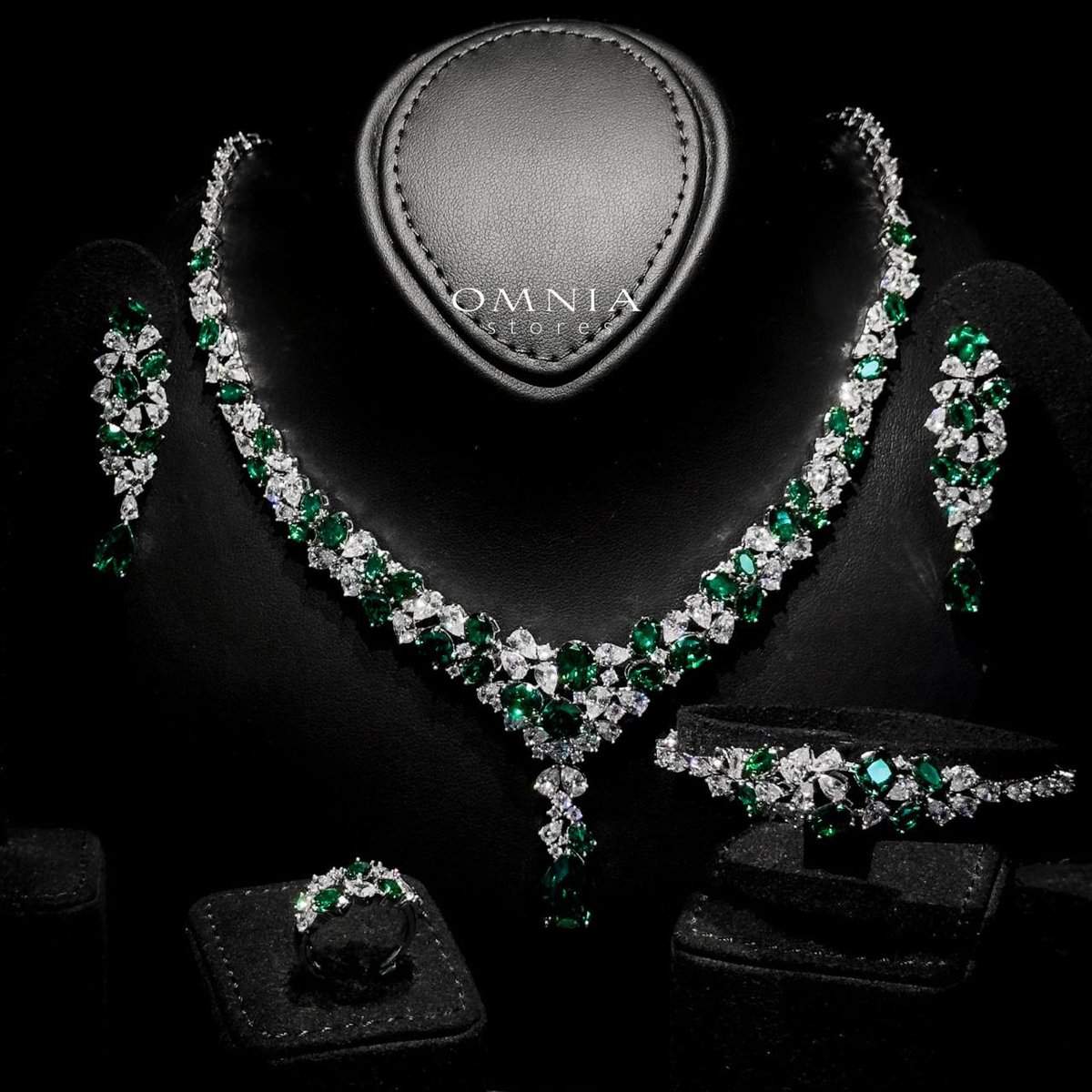 Omnia Reman Green Full Set in High Quality Zircon Stone Rhodium Plated - OMNIASTORES UAE