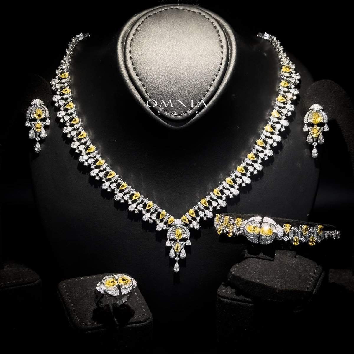 Omnia Rafi Yellow Bridal Full Set with Elegant White and Simulated Diamonds in High-Quality Rhodium Plated Finish - OMNIASTORES UAE