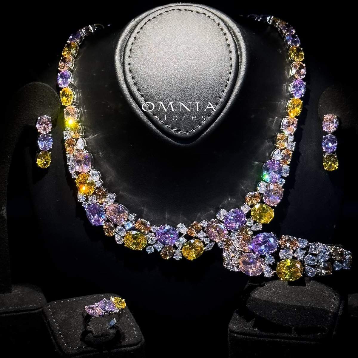 Omnia Artemis Baby Pink Multi-Colored Bridal Set with Round and Oval Cut Simulated Diamonds in High-Quality Rhodium Plated Finish - OMNIASTORES UAE