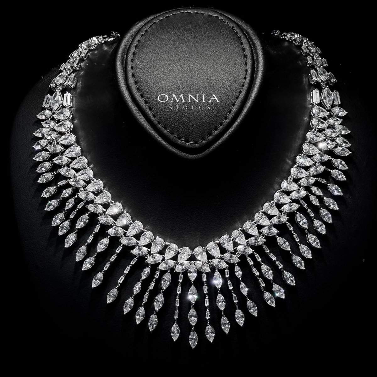 Omnia Soheila White Luxury Bridal Full Set with Emerald and Pear-Cut High-Quality Simulated Diamonds Rhodium Plated - OMNIASTORES UAE