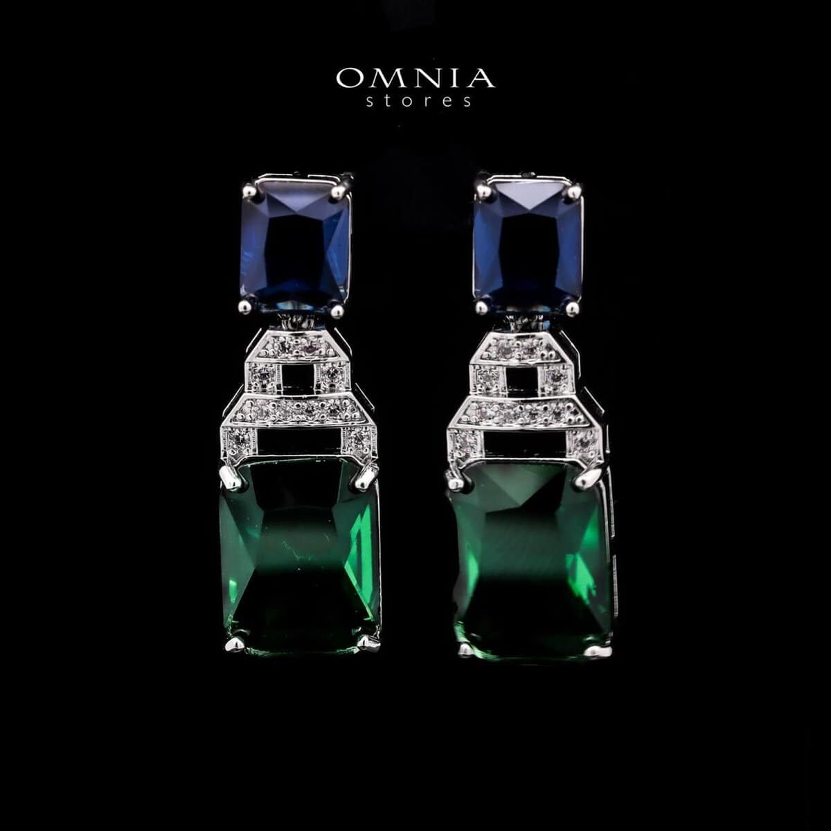 Omnia Veryna Bridal Full Set in High Quality Simulated Diamonds with Emerald and Sapphire Cut Stones, Rhodium Plated - OMNIASTORES UAE