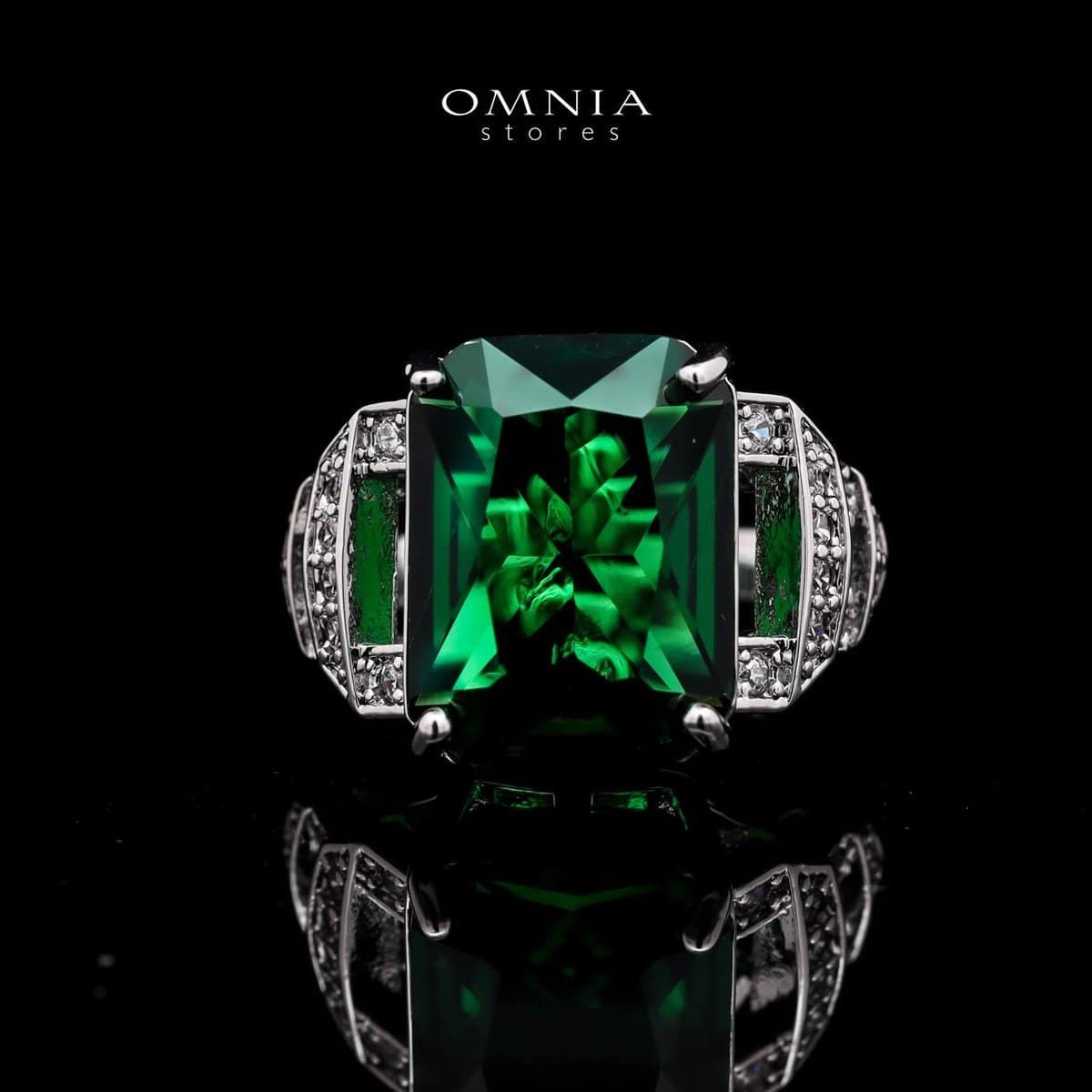 Omnia Veryna Bridal Full Set in High Quality Simulated Diamonds with Emerald and Sapphire Cut Stones, Rhodium Plated