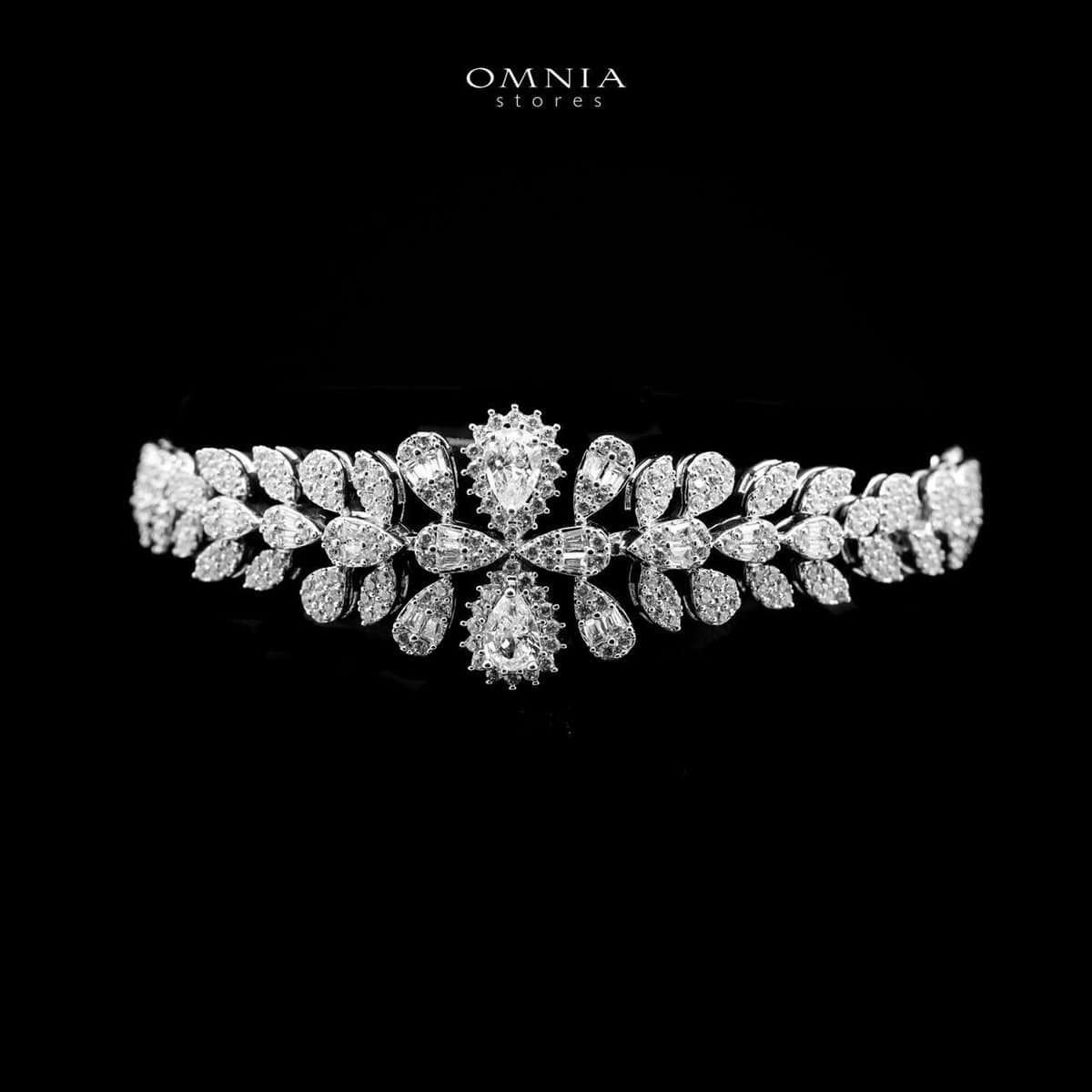 Omnia Bushra Bridal Full Set in High Quality Zircon Stone Rhodium Plated - OMNIASTORES UAE