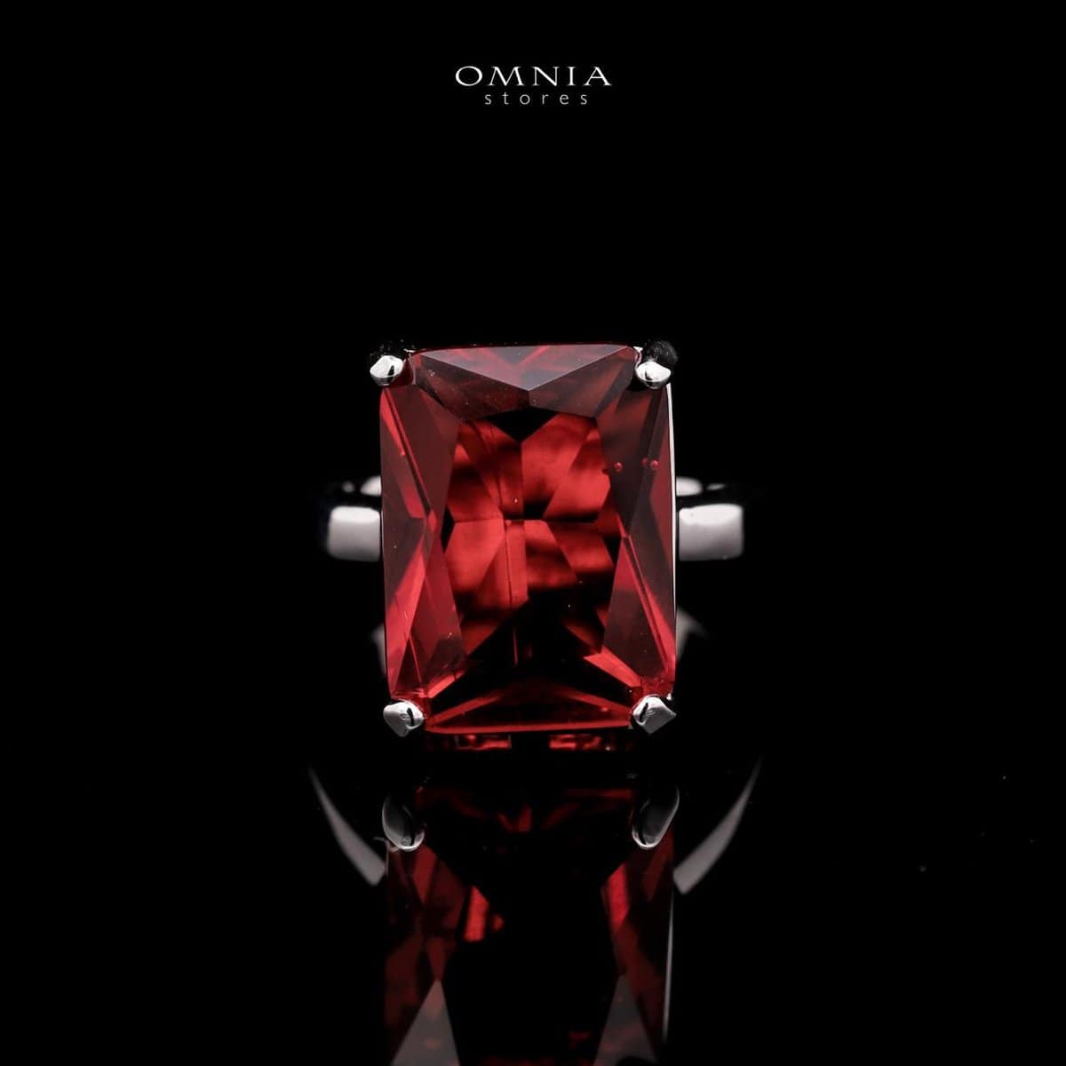 Omnia Audrey Red Bridal Full Set in High Quality Simulated Diamonds with Cushion Cut Stones, Rhodium Plated - OMNIASTORES UAE