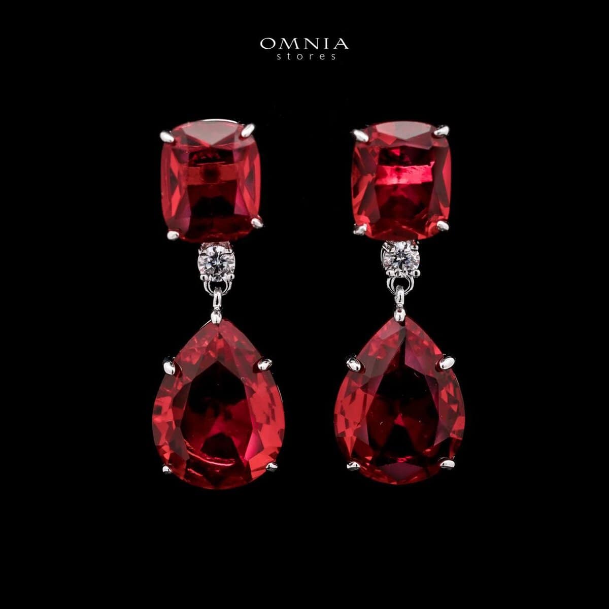 Omnia Audrey Red Bridal Full Set in High Quality Simulated Diamonds with Cushion Cut Stones, Rhodium Plated - OMNIASTORES UAE