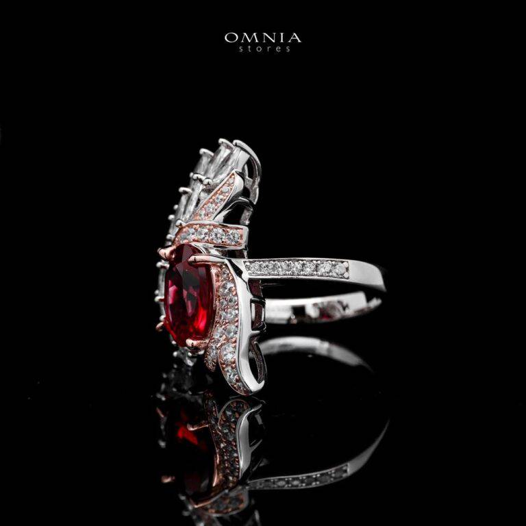 Omnia Bariza Maroon Necklace & Ring Set in 925 Silver with Oval and Marquise-Cut High-Quality Simulated Diamonds - OMNIASTORES UAE