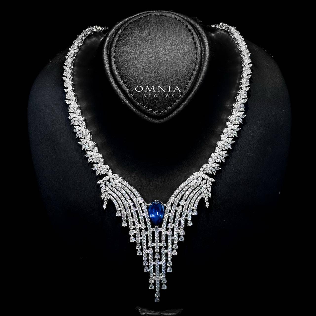Omnia Abir Blue Bridal Necklace & Earrings Set in 925 Silver with Pear and Marquise-Cut High-Quality Simulated Diamonds - OMNIASTORES UAE