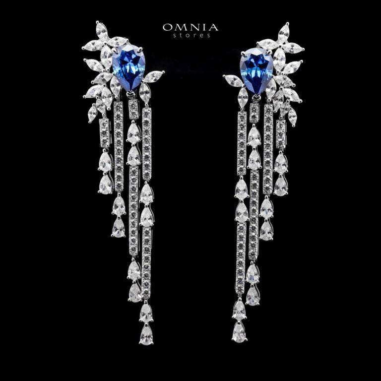 Omnia Abir Blue Bridal Necklace & Earrings Set in 925 Silver with Pear and Marquise-Cut High-Quality Simulated Diamonds - OMNIASTORES UAE