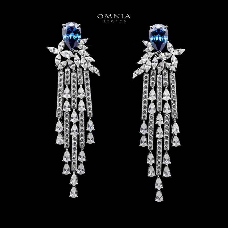 Omnia Vanya Blue Necklace & Earrings Set in 925 Silver with Pear-Cut High-Quality Simulated Diamonds - OMNIASTORES UAE