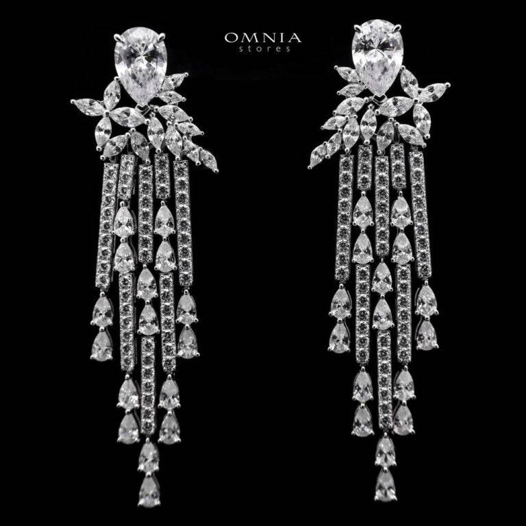 Omnia Vanya White Necklace & Earrings Set in 925 Silver with Pear-Cut High-Quality Simulated Diamonds - OMNIASTORES UAE