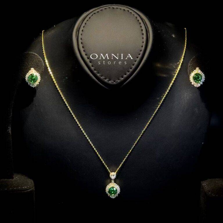 Omnia Mira Gold and Green Set in 925 Silver with High-Quality Ice Cut Stones - OMNIASTORES UAE