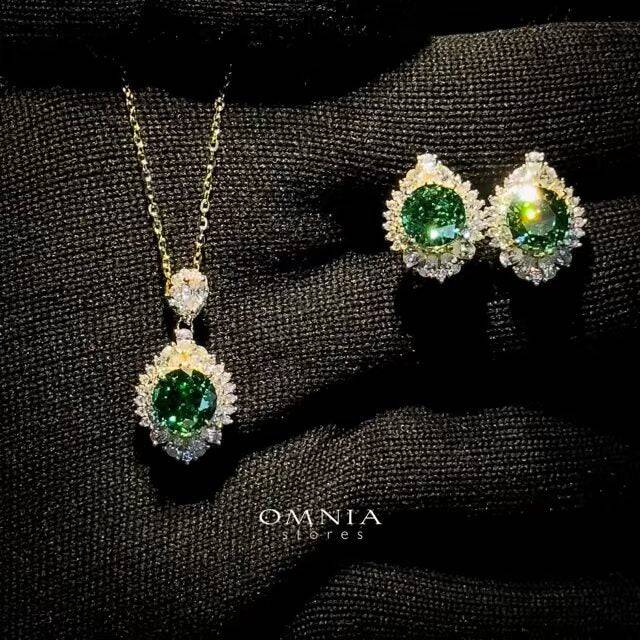Omnia Mira Gold and Green Set in 925 Silver with High-Quality Ice Cut Stones - OMNIASTORES UAE