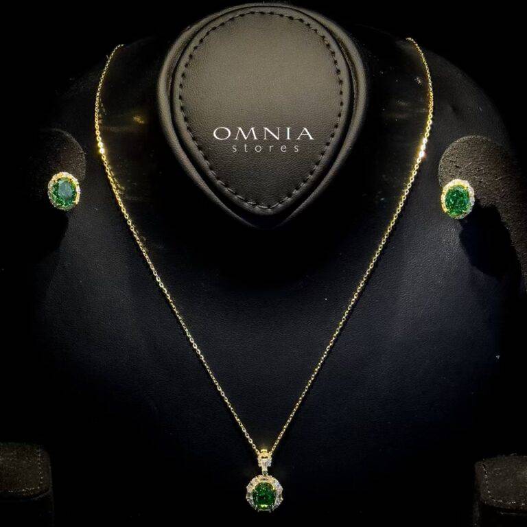 Omnia Natalia Gold and Green Set in 925 Silver with High-Quality Ice Cut Stones - OMNIASTORES UAE