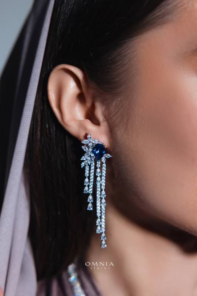 Omnia Abir Blue Bridal Necklace & Earrings Set in 925 Silver with Pear and Marquise-Cut High-Quality Simulated Diamonds - OMNIASTORES UAE