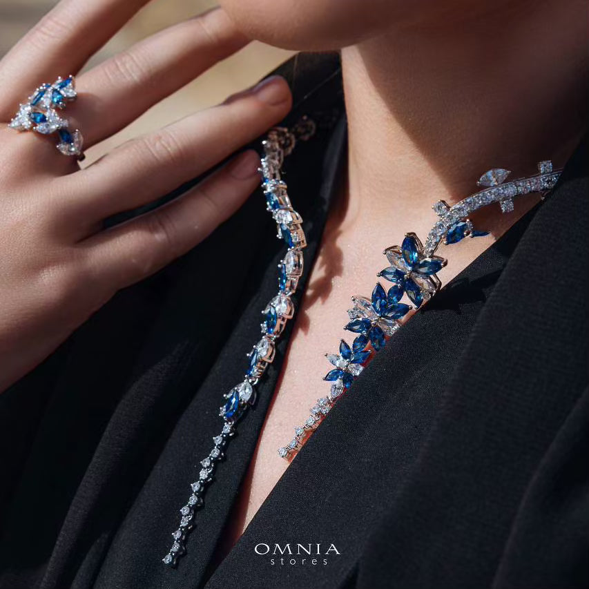 Omnia Abla Blue Bridal Set in 925 Silver with Marquise and Pear-Cut High-Quality Simulated Diamonds - OMNIASTORES UAE