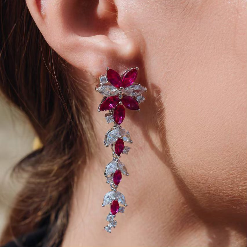 Omnia Abla Maroon Bridal Set in 925 Silver with Marquise and Pear-Cut High-Quality Simulated Diamonds - OMNIASTORES UAE