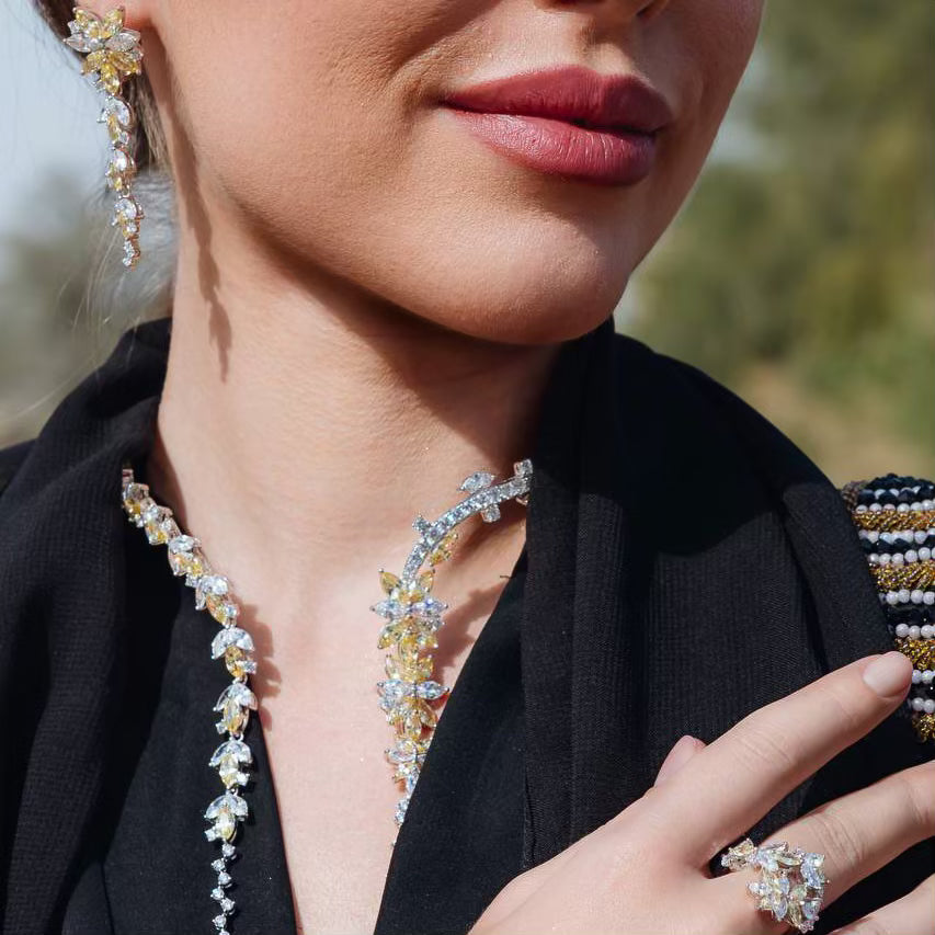 Omnia Abla Yellow Bridal Set in 925 Silver with Marquise and Pear-Cut High-Quality Simulated Diamonds - OMNIASTORES UAE