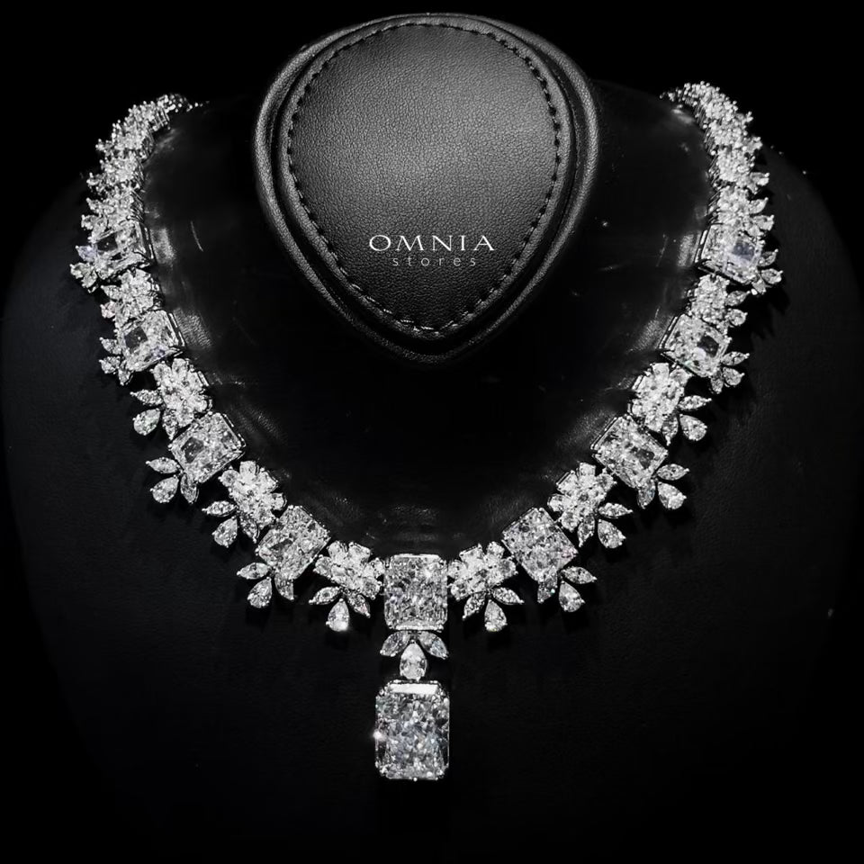 Omnia Charlene White Bridal Full Set with Radiant and Pear-Cut High-Quality Iced Cut Stones Rhodium Plated - OMNIASTORES UAE