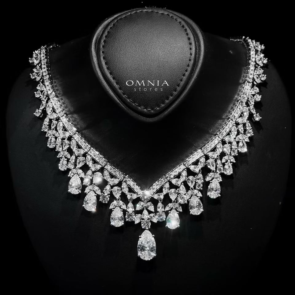 Omnia Princess Bridal Full Set with Pear-Cut White High-Quality Simulated Diamonds Rhodium Plated - OMNIASTORES UAE