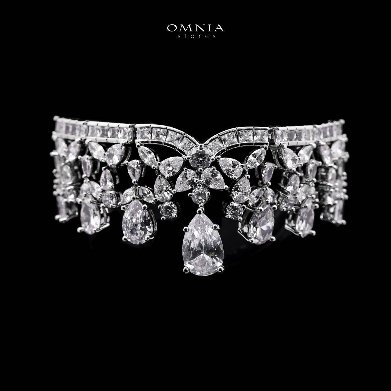Omnia Princess Bridal Full Set with Pear-Cut White High-Quality Simulated Diamonds Rhodium Plated - OMNIASTORES UAE