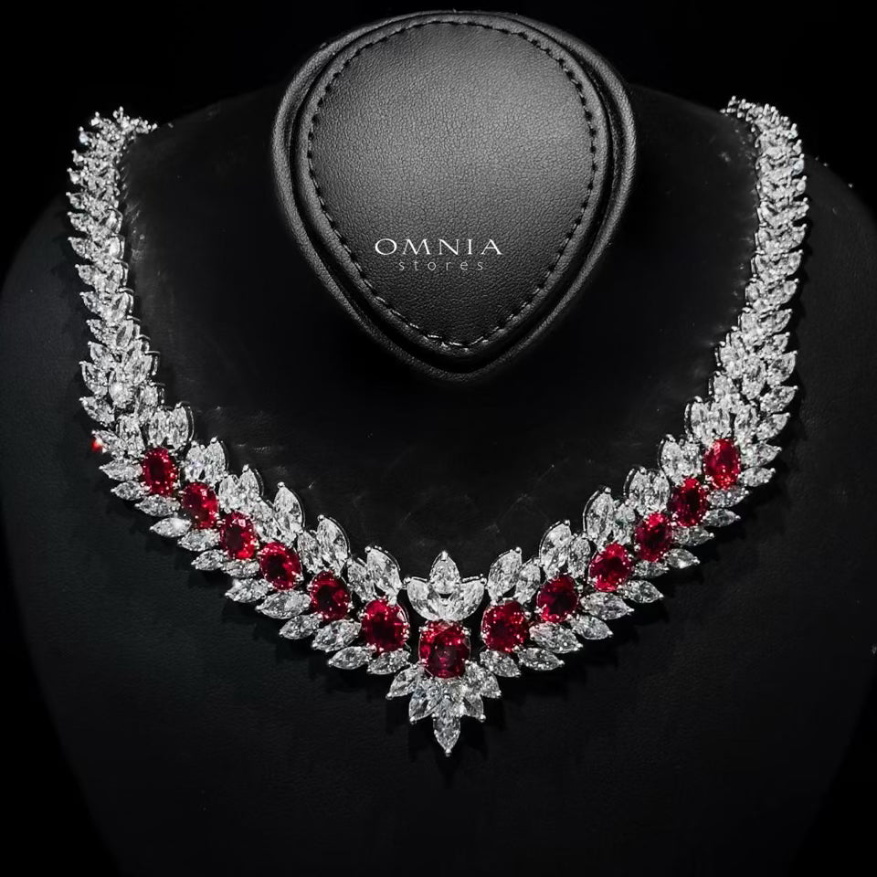 Omnia Buthaina Maroon Bridal Full Set High Quality Simulated Diamonds - OMNIASTORES UAE