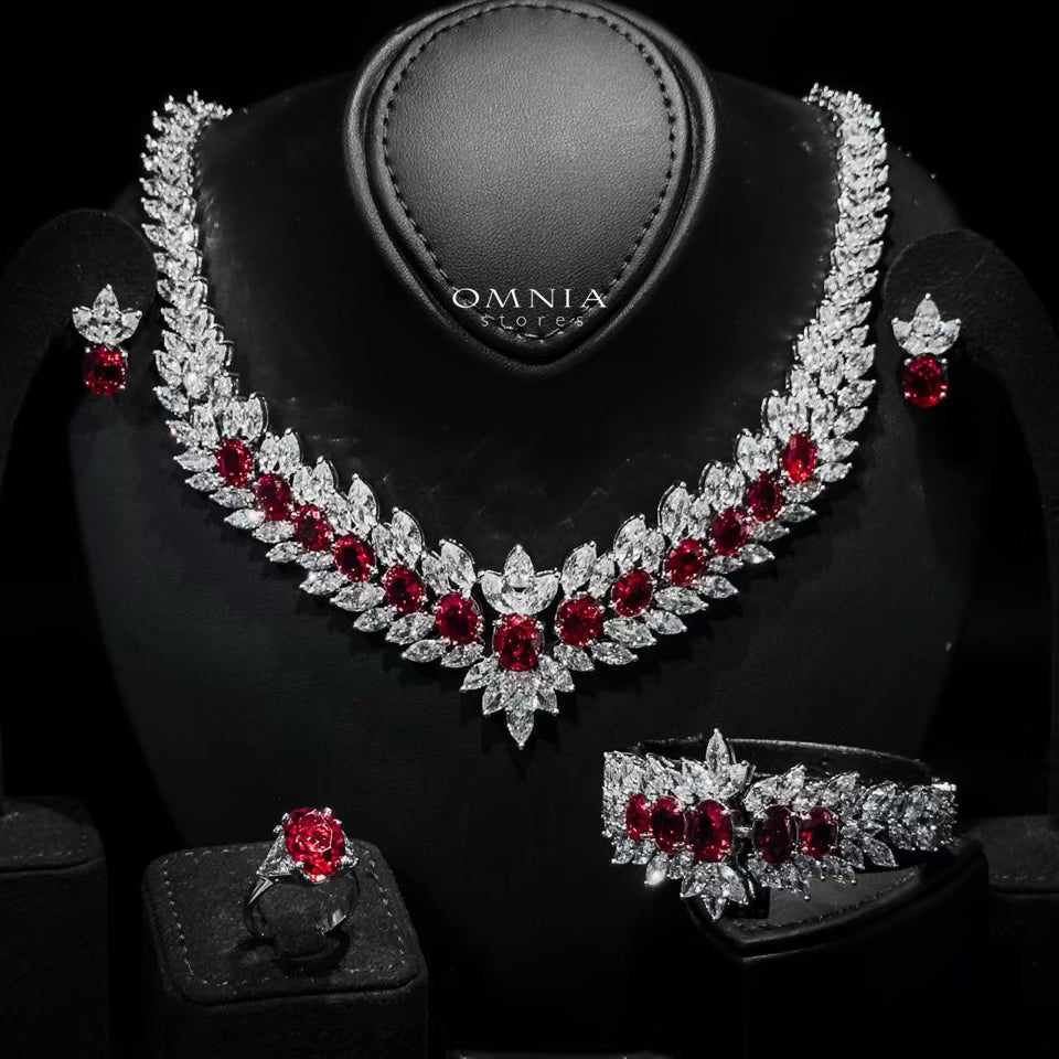 Omnia Buthaina Maroon Bridal Full Set High Quality Simulated Diamonds - OMNIASTORES UAE