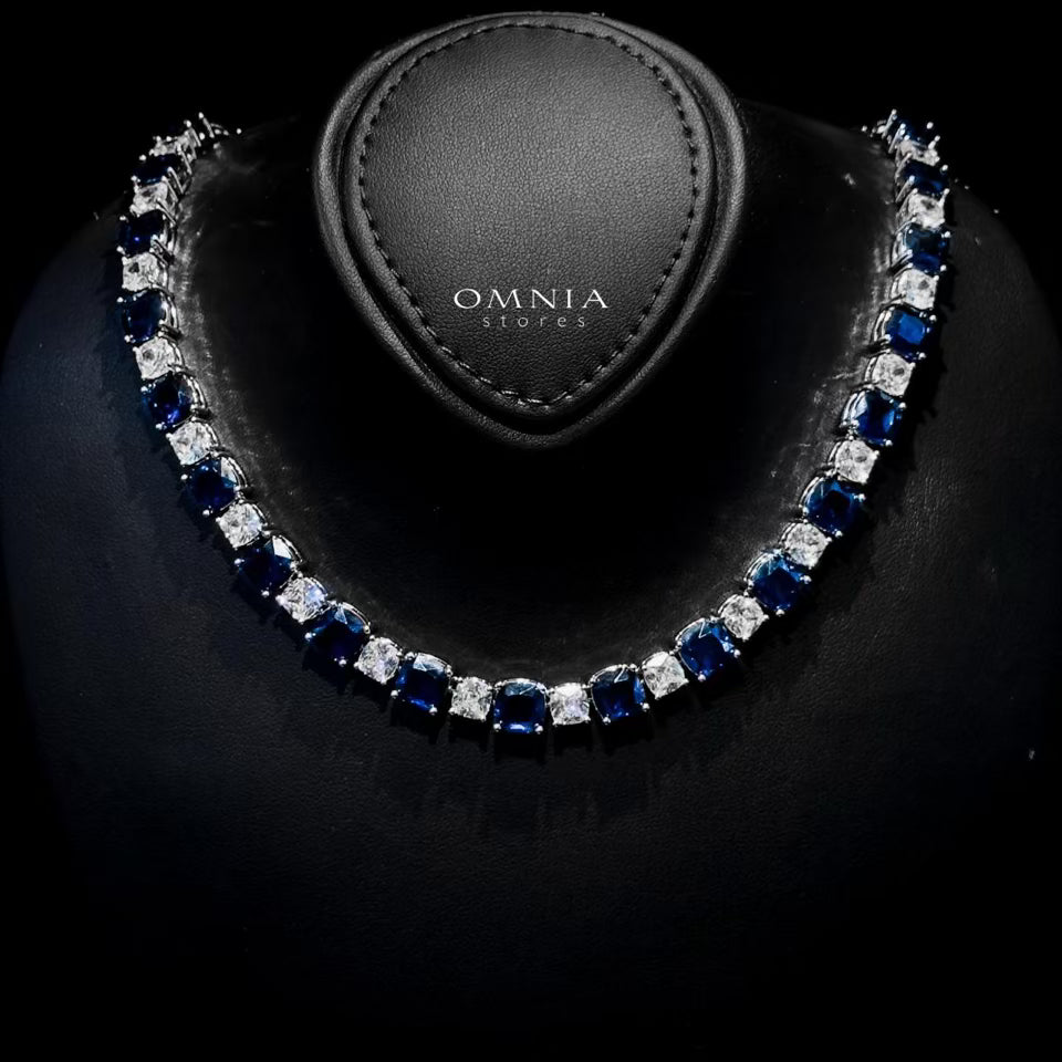 Omnia Alya Dark Blue Bridal Full Set with High-Quality Simulated Diamonds Rhodium Plated - OMNIASTORES UAE